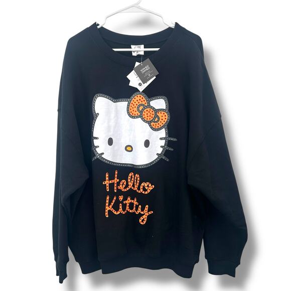NEW Hello Kitty Sweatshirt Size 1X Orange Rhinestone Studded Soft Crewneck Top - Picture 1 of 8